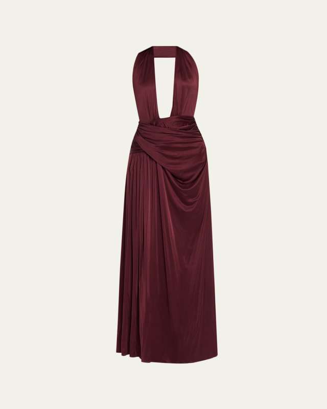Selene Plunge-Neck Backless Jersey Gown